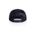 A black trucker cap with a mesh back and adjustable snap closure. Features a logo on the front.