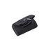 A black sandless golf towel rolled up with a carabiner clip, featuring a textured surface and a logo.