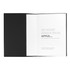 A Mela Apple Leather Refillable Journal with a black cover, featuring a white interior for notes and a branding logo.