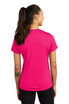 A vibrant pink ladies' t-shirt with a sporty design, featuring a logo on the back.