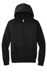 A black unisex sponge fleece pullover hoodie with a front pocket and drawstring hood. Features branding.