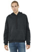 A grey unisex fleece pullover hoodie with a kangaroo pocket and a hood, worn by a model.