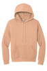 A unisex sponge fleece pullover hoodie in a light tan colour, featuring a front pouch pocket and a hood.