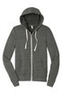 A unisex triblend sponge fleece full-zip hoodie in a grey colour, featuring a hood and a zipper.