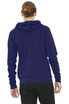 A unisex triblend sponge fleece full-zip hoodie in navy, featuring a hood and a logo on the back.