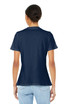 A women's relaxed jersey short sleeve V-neck tee in navy, featuring a simple design and a logo.