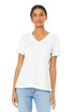 A relaxed white V-neck T-shirt for women, featuring short sleeves and a soft jersey fabric.