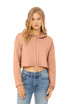 A cropped fleece hoodie in a soft beige colour, featuring a drawstring and long sleeves.