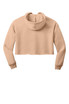 A cropped fleece hoodie in a soft beige colour with a hood and long sleeves, featuring a logo.