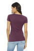 A purple women's triblend short sleeve tee displayed on a model, showing the back view. The tee fits snugly.