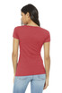 A women's triblend short sleeve tee in red, viewed from the back, featuring a fitted design and a logo.
