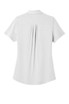 A grey ladies' polo shirt featuring a pleat detail at the back and a collar, with a logo on the front.