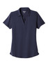 A navy blue polo shirt with a modified collar and short sleeves, featuring a small logo on the sleeve.