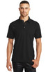 A black polo shirt with a classic collar and short sleeves, featuring a logo on the front.