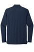 A long sleeve shirt in navy blue, featuring a simple design and a logo on the back.
