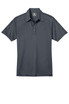 A dark grey polo shirt with a collar and button placket, featuring subtle branding.