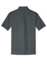 A grey polo shirt featuring a collar and short sleeves, with a logo on the sleeve.