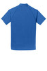 A blue OGIO Onyx Polo with short sleeves and a collar, featuring a logo on the back.