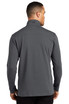 A grey OGIO Limit 1/4-Zip jumper with a high collar, displayed from the back. Features a logo on the fabric.