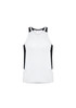 A men's singlet in white with black side panels and a logo on the front. Suitable for active wear.