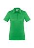 A women's polo shirt in a vibrant green shade with short sleeves and a button placket. Features a logo.