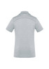 A light grey women's short sleeve polo shirt with a subtle texture and a back view. It features a logo.