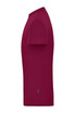 A burgundy men's workwear T-shirt with short sleeves and a side view showing its sleek design. It has a logo.