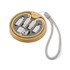 A wireless charger set in a circular bamboo case featuring multiple charging cables and a grey interior.