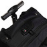 A black trolley backpack featuring a retractable handle and a zippered pocket with a logo.