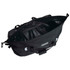 A black duffle bag with multiple straps and a large, open interior. It features a logo on the side.