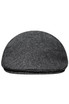 A grey herringbone cap with a rounded top and a small brim, featuring a logo on the side.