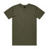 A plain olive green t-shirt with a round neck and short sleeves. It features a logo in the neckline.
