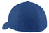 A blue Flexfit cap with a curved brim, featuring stitching and a branded logo on the side.