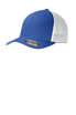 A blue cap with a mesh back, featuring a curved brim and a logo on the front.