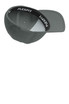 A grey Flexfit Cool & Dry Poly Block Mesh cap featuring a branded interior band and a curved visor.