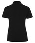 A black polo shirt with a classic collar, featuring a logo on the back.