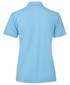 A light blue women's polo shirt featuring a collar and short sleeves, with a logo on the side.