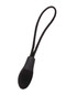 A black changeable zip puller with a looped cord for easy attachment. It has a textured grip for better handling.