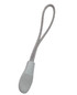 A grey changeable zip puller with a textured grip and a flexible loop for attachment.