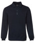 A navy 1/2 zip fleecy jumper featuring a collar and ribbed cuffs. Includes a logo on the front.