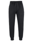 Black track pants with an elastic waistband and adjustable drawstring, featuring a tapered leg design.