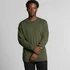 A long-sleeve tee in olive green worn by a person, featuring a subtle logo.