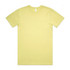 A plain yellow T-shirt with a round neckline and short sleeves, featuring a logo on the label.