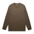 A long-sleeve t-shirt in a muted brown colour, featuring a logo on the neckline.