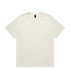 A plain white t-shirt with short sleeves, featuring a simple design and a brand logo on the label.