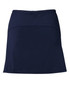 A navy skort featuring a comfortable waistband and simple design, suitable for active wear. It includes a logo.