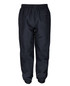 Track pants in black with an elastic waistband and slim cuffs at the ankles, featuring a rear pocket.