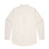 A beige button-up Oxford shirt featuring long sleeves and a back pleat. It includes a logo detail.