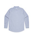 A light blue button-up Oxford shirt with long sleeves and a chest pocket. It features a logo on the collar.