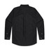 A black button-up Oxford shirt with long sleeves and a back yoke detail. The shirt features a branded tag.